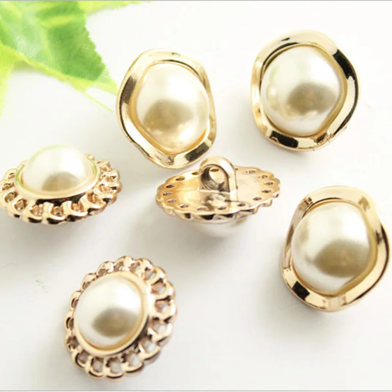 

New 3 Style 10pcs/lot 18mm/21mm/25mm golden for Shank flower pearl plastic button decoration craft scrapbook accessories