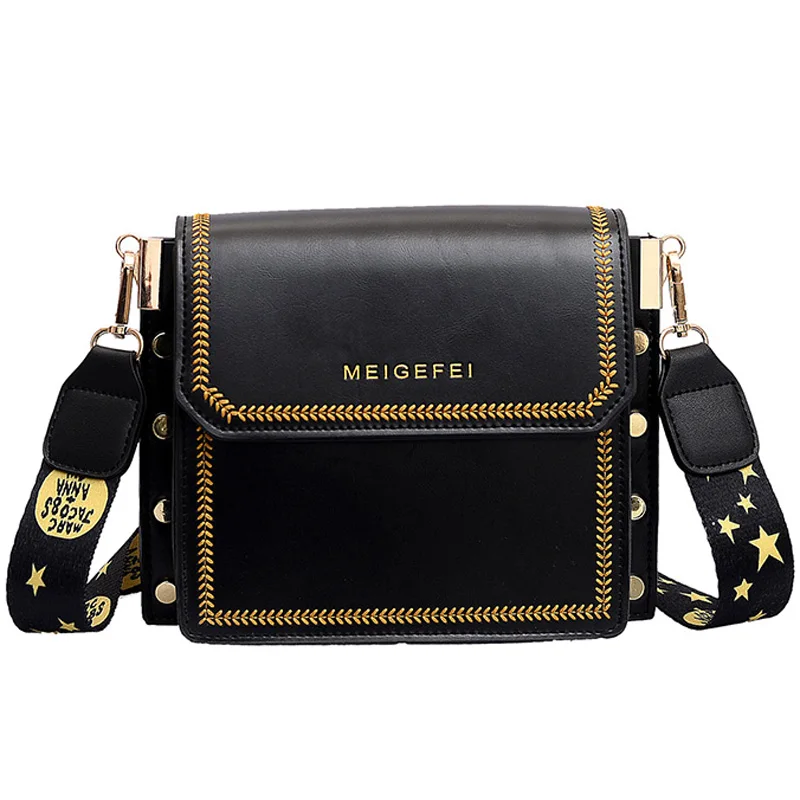 

Ins net red small bag female 2019 new wave Korean version of the embroidery wide shoulder strap Messenger bag fashion single sho
