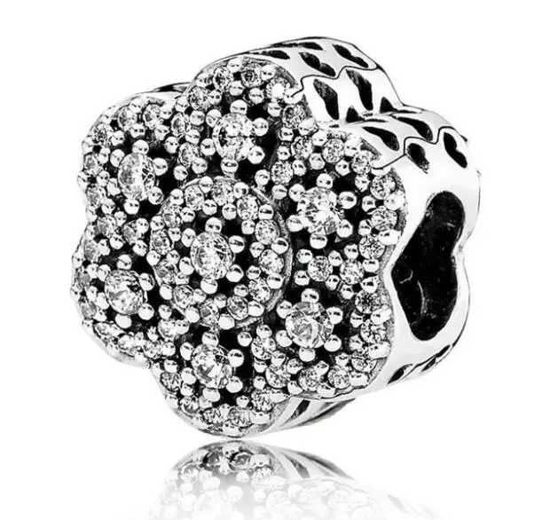 

Authentic 925 Sterling Silver Bead Charm Hollow Love Heart With Crystal Flower Beads Fit Pandora Bracelet & Necklace Jewelry
