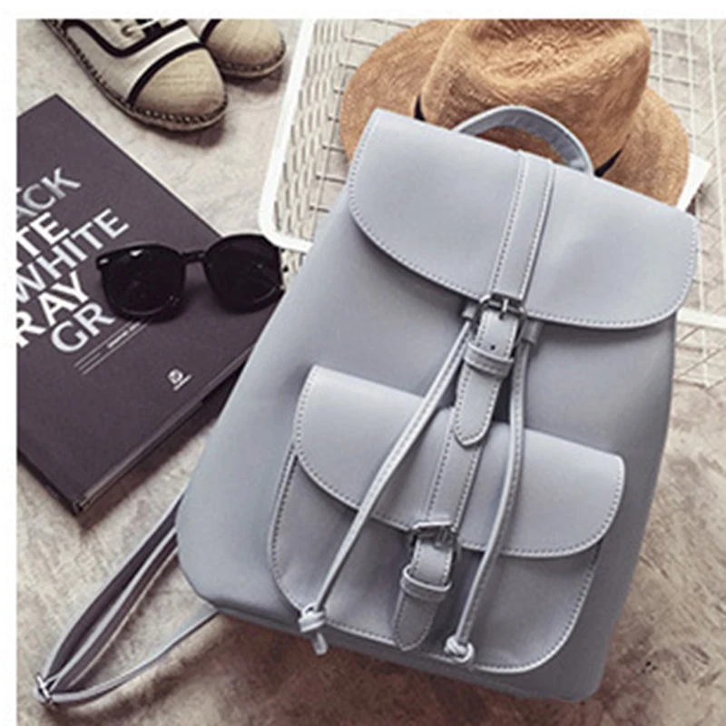 

MoneRffi Trendy Female Drawstring PU Leather Backpacks Teenage Girls Small School Bags Women High Quality Casual Rucksack