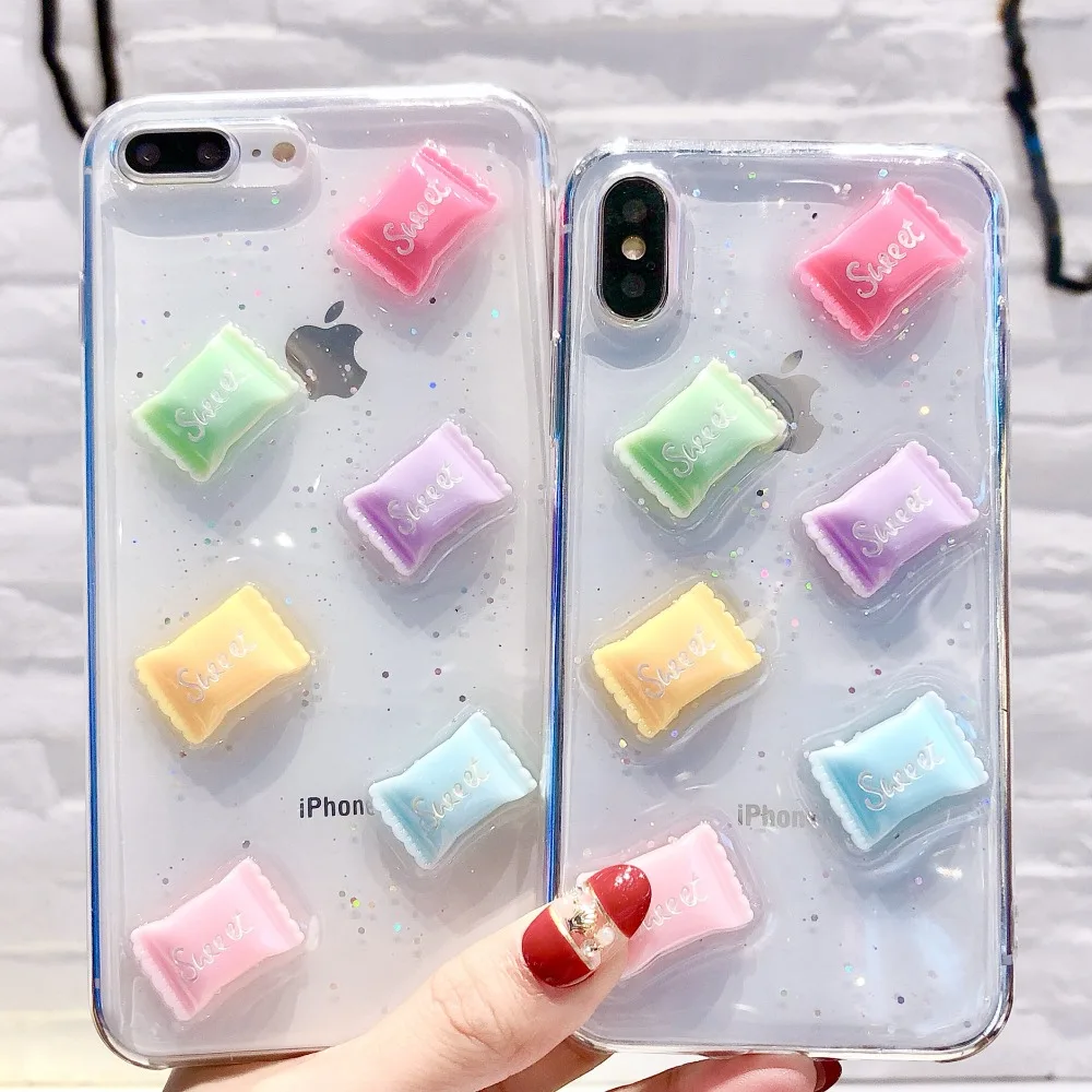 Epoxy Transparent Sweet Candy Cute Phone Case For iPhone X 6 6S 7 8 Plus Cases 7Plus 8Plus Silicone Tpu Soft Luxury Cover Capa |