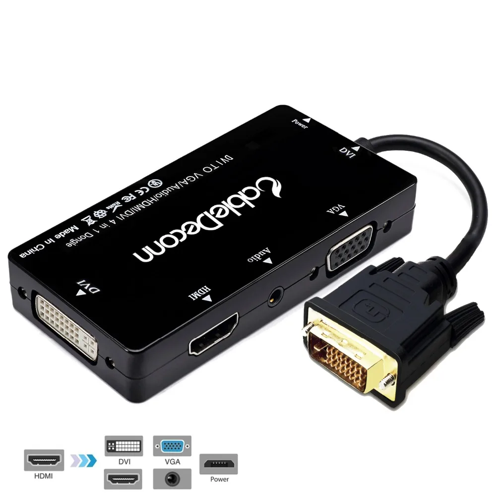 DVI 24+1 to HDMI DVI VGA 1080P 3.5mm jack Audio With Micro USB Power 5in1 Adapter Cable for
