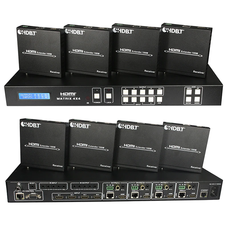 HDMI матрица 4x4 HDBaseT transmi 100 м с одновременным подключением выходов CAT5e/6/7 и четырьмя