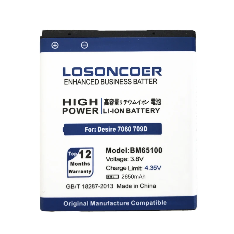 100% Original LOSONCOER BM65100 Battery for HTC Desire 601 501 510 619D ZARA 700 7060 603e 6160 7088 E1 Battery (10)