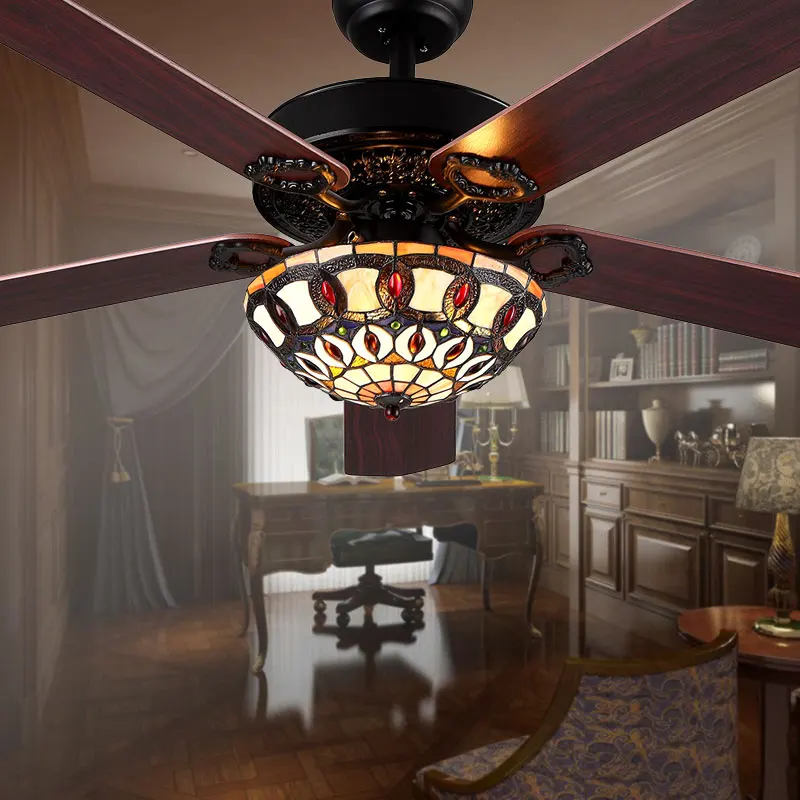Eusolis Stained Glass Schaduw Ceiling Fans With Lights Ventilador