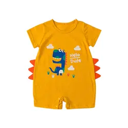Одежда для новорожденных мальчиков и девочек, хлопковый комбинезон с рисунком динозавра, комбинезон с короткими рукавами и принтом