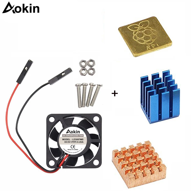 

5V / 3.3V Cooling Fan with Screws + Heat Sink 1 Aluminum with 2 Copper for Raspberry Pi 3 / Pi 2 Model B RPI B+