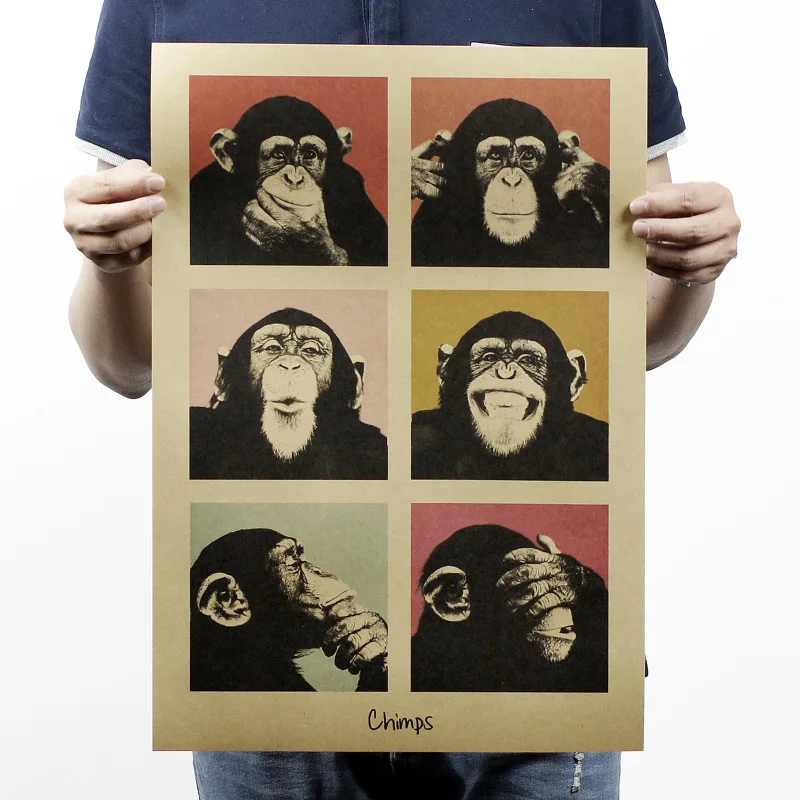 

Vintage Poster Gorilla Wall Stickers Kitchen Retro Kraft Paper Posters Movie Poster Decorative Painting 51x35.5CM