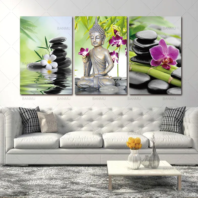 Картина холст Будда настенное искусство спа цзен камень печать рисунок "Орхидея" Цветок картина для дома стенографическая наклейка сохранить мир