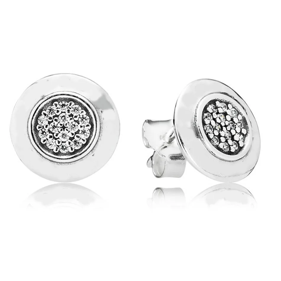 

Authentic 925 Sterling Silver Earring Signature Crystal Stud Earrings For Women Clear CZ fit Lady Fine Jewelry