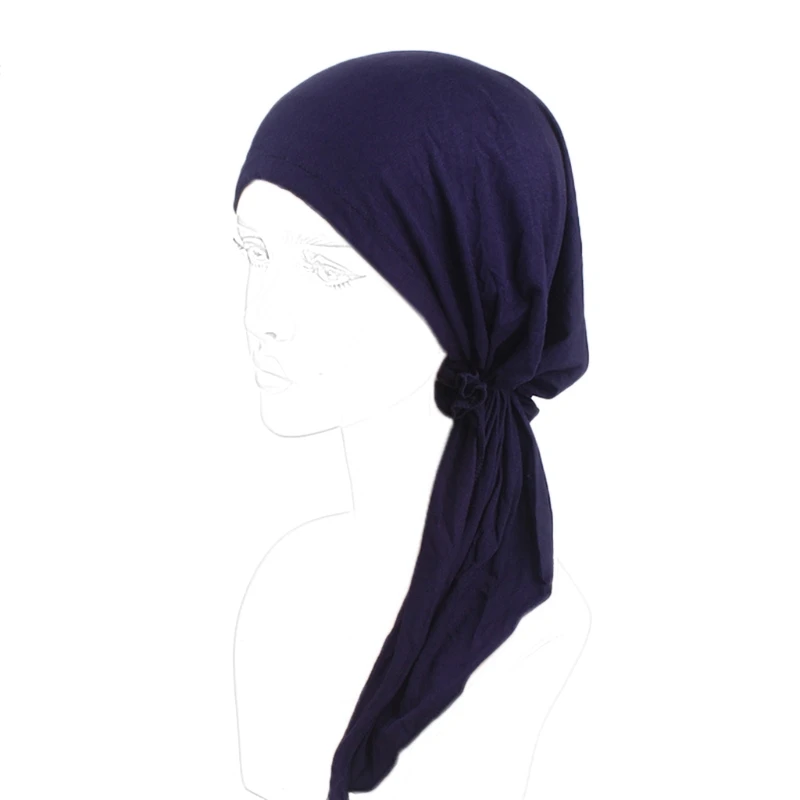 royal blue Женская Модальная хлопчатобумажная предварительно завязанная шапка Хемо бандана тюрбан головной убор шарфы - Цвет: royal blue