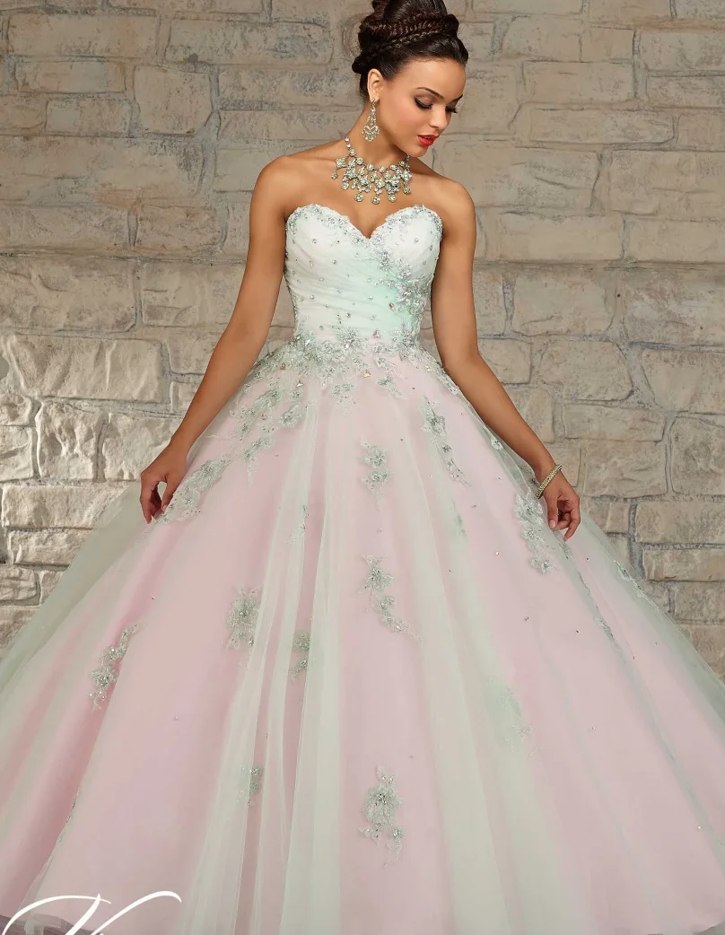 

2019 Cheap Quinceanera Gowns Debutante Sweet 16 Princess Dresses Champagne Mint Green Pink Online Ball Gown 15 Years Dress