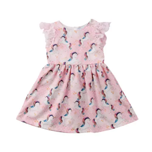 

2018 Fashion Toddler Kids Baby Girls Clothes Cotton Lace Cartoon Unicorn Party Pageant Tutu Dress Sundress 1-6T