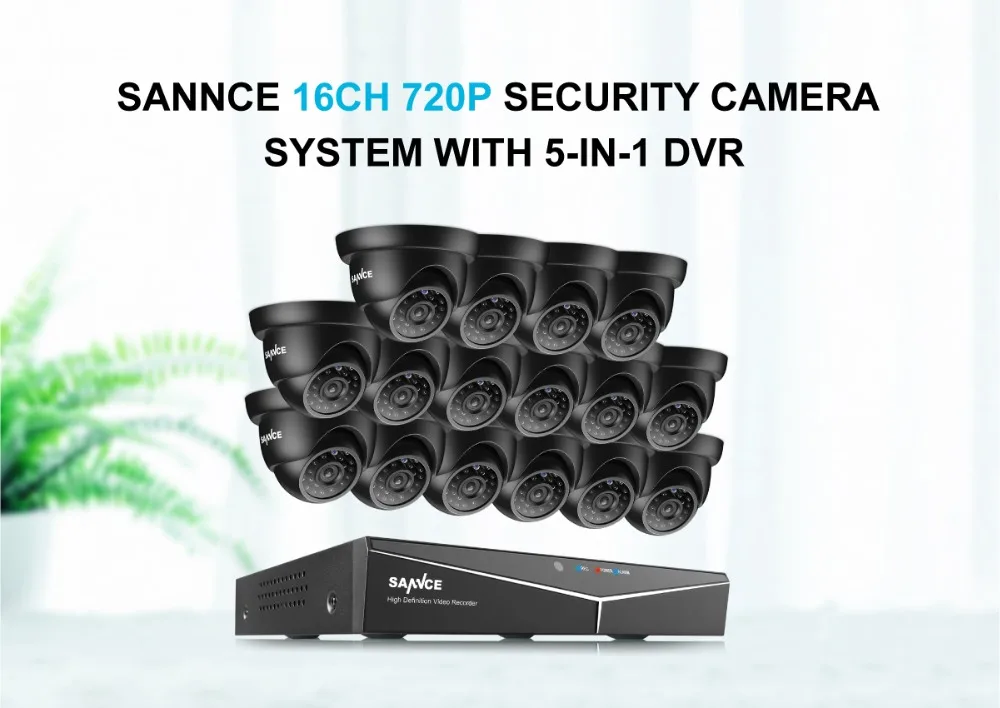 SANNCE 720 P 16CH HD 1080N 5 в 1 видеорегистратор CCTV Системы 16 шт 1280*720 P ИК IP66 Открытый камеры 1.0MP комплект видеонаблюдения