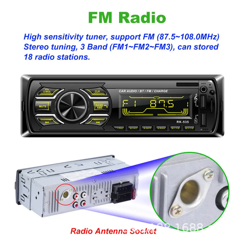 Autoradio Dual USB Car Radio RK-535 Bluetooth Car Stereo Audio AUX Input Receiver FM SD 12V In-dash Car Multimedia MP3 Player