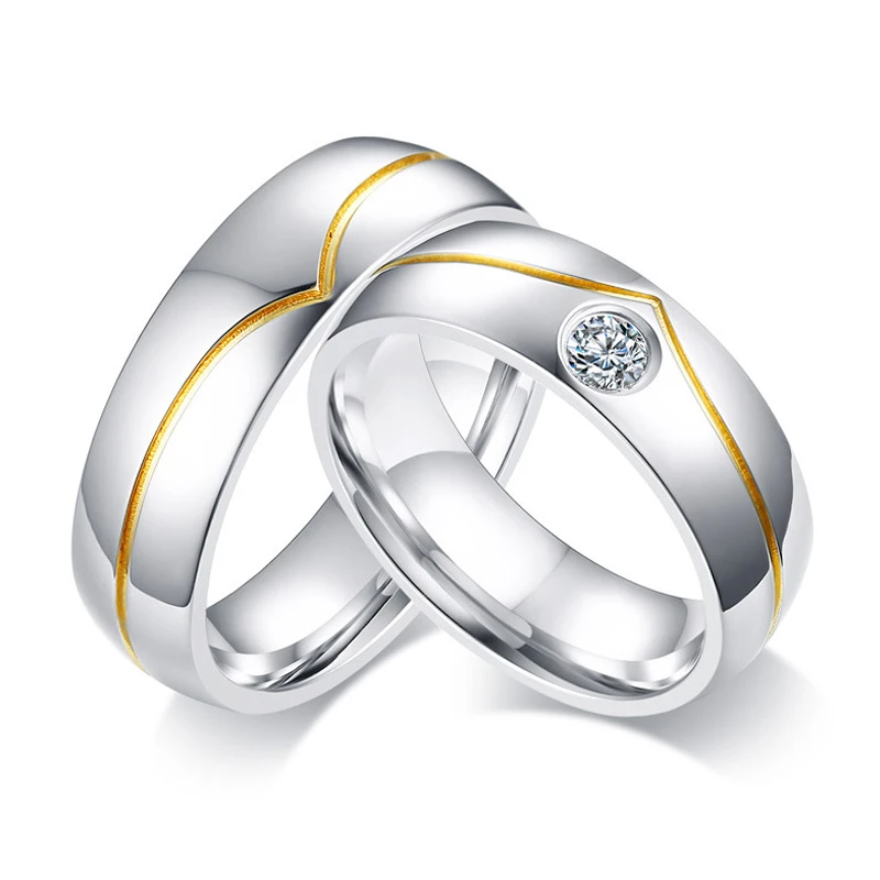 Hecho a mano boda anillos pareja Acero quirúrgico CZ piedra aniversario Mens para mujer anillos de compromiso|Anillos| - AliExpress