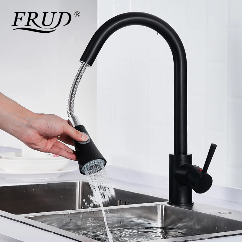 

Frud Black Kitchen Faucet Pull-Down Sprayer 360 Rotation Kitchen Mixer Tap Bathroom Sink Faucet Kitchen Hot and Cold WaterY40074