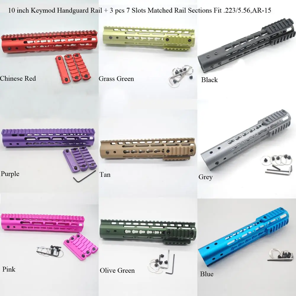 

Aplus 10'' inch Keymod Handguard Rail Free Float Mount System With 3 pcs Matched Color Picatinny Sections Fit .223/5.56, AR-15