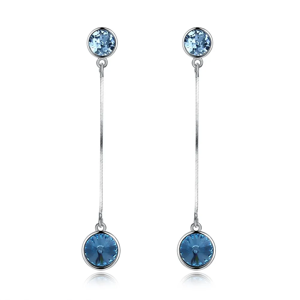 

INALIS 2018 New arrival 925 Sterling Silver Crystals from Swarovski Trendy Long Round Pendant Stud Earrings Wedding Jewelry