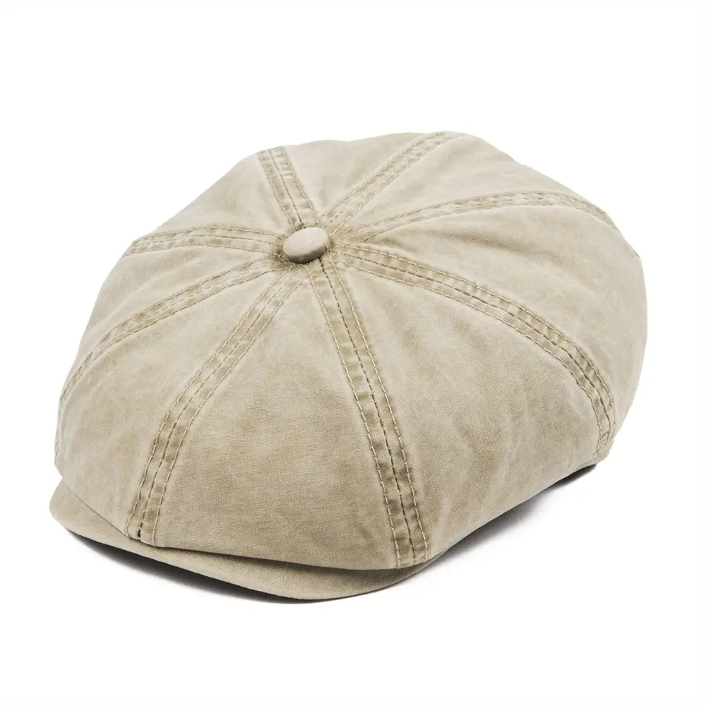 VOBOOM Khaki Washed Cotton Newsboy Cap Men Women 8 Panel Ivy Flat Caps Driver Baker Boy Hat Sun