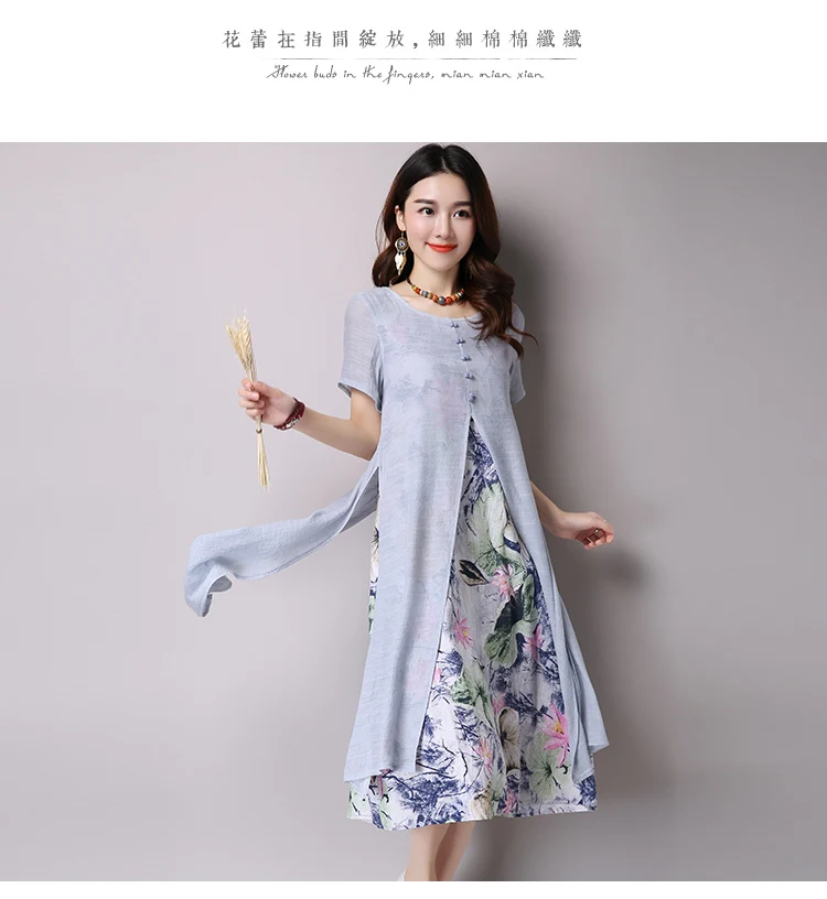 Saiqigui летнее платье женское в китайском стиле повседневное свободное Хлопковое платье с принтом и круглым вырезом vestidos de festa