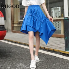 RUGOD летние Асимметричные миди юбки для женщин Корейский Высокая талия сосать синие юбки женская офисная одежда мода faldas mujer moda
