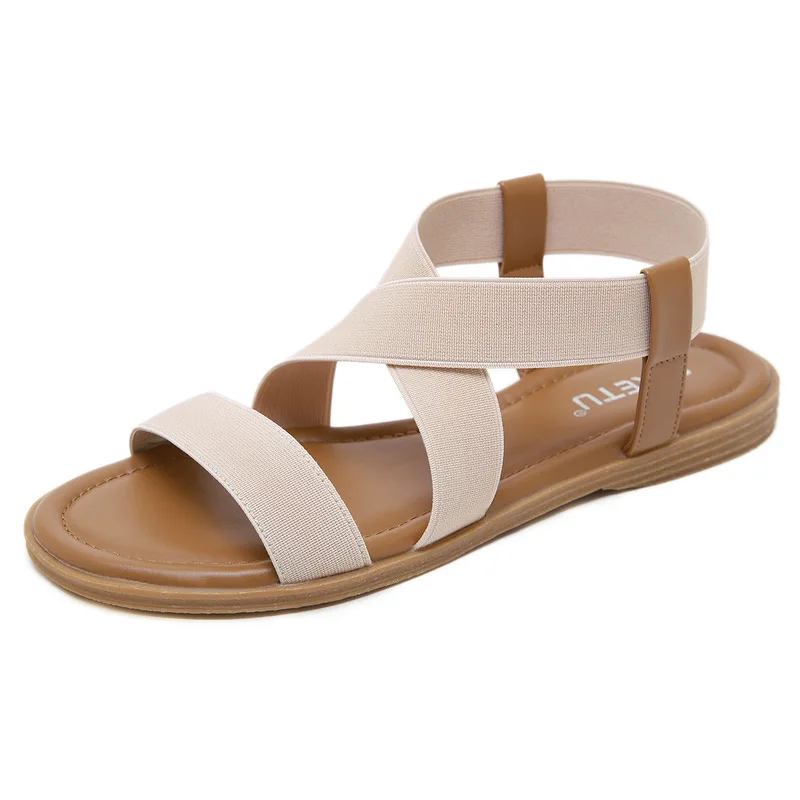 

Bohemian Summer Shoes Sweet Womens Elastic Flat Sandals High Quality Casual Flats Plus Size 35-42 Sandalias