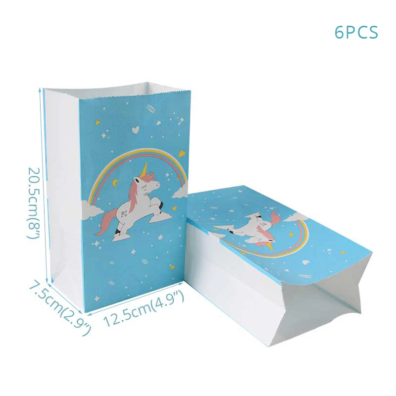 WEIGAO 6 шт. Радуга Единорог синий и белый бумажные упаковки для конфет Дети пользу пакет для подарка на день рождения вечерние icornio партии Cookie пакет сумка поставки - Цвет: 6Pcs blue