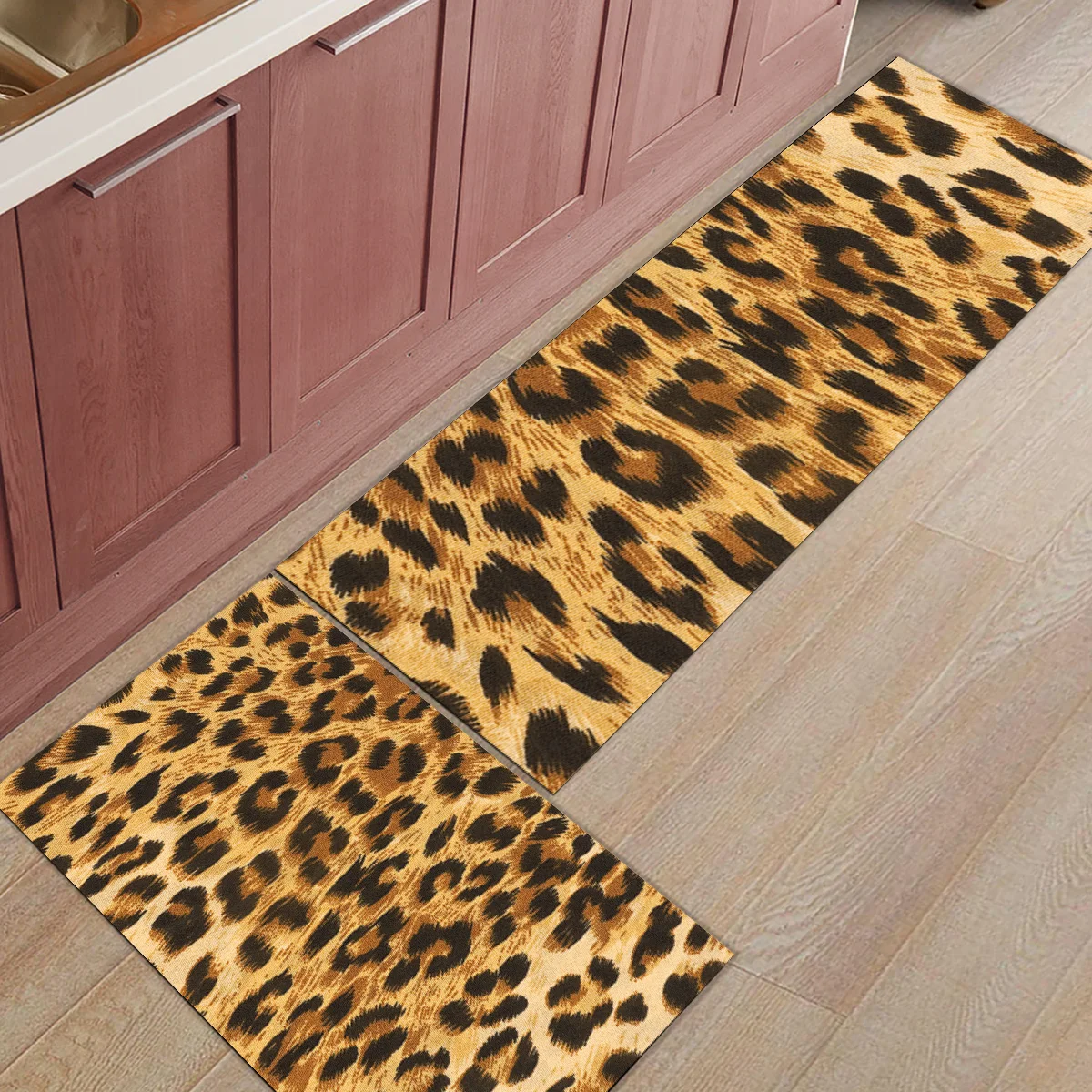 2pcs Set Leopard Print Doormat Entrance Front Door Rug Bathroom