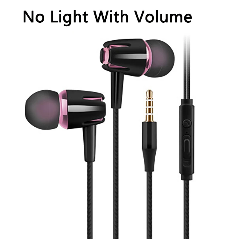 Светящийся светильник, наушники для Iphone 6, 6 S, 7, 8 X, samsung, Xiaomi Mi8, huawei, P20 Lite, наушники, 3,5 мм, гарнитура, проводные наушники - Цвет: Black Pink Volume