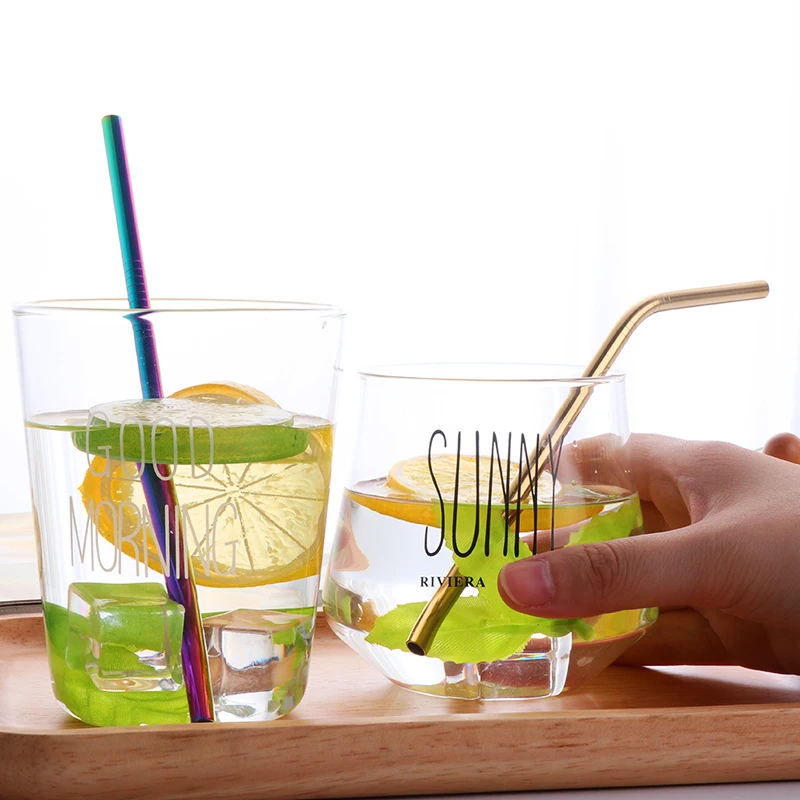 Colorful Stainless Steel Reusable Metal Drinking Straws drinking straws metal straw set For Kids Straight and Bent +1 Brush For Home Party Bar Accessories 2PCS