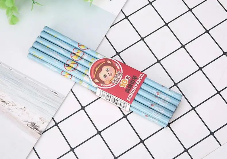 10 шт./компл. HB круглые карандаши безопасный нетоксичный природа деревянные карандаши для детей мультфильм симпатичный карандаш Канцелярский школьный офисный принадлежности - Цвет: Синий