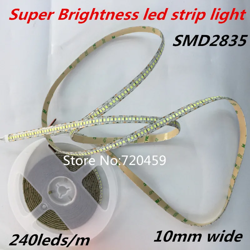 10 м супер Яркость SMD2835 светодиодные полосы света 240led/M 12 В гибкий свет катушка витрина LED более ярким 10 мм шириной светодиодные полосы