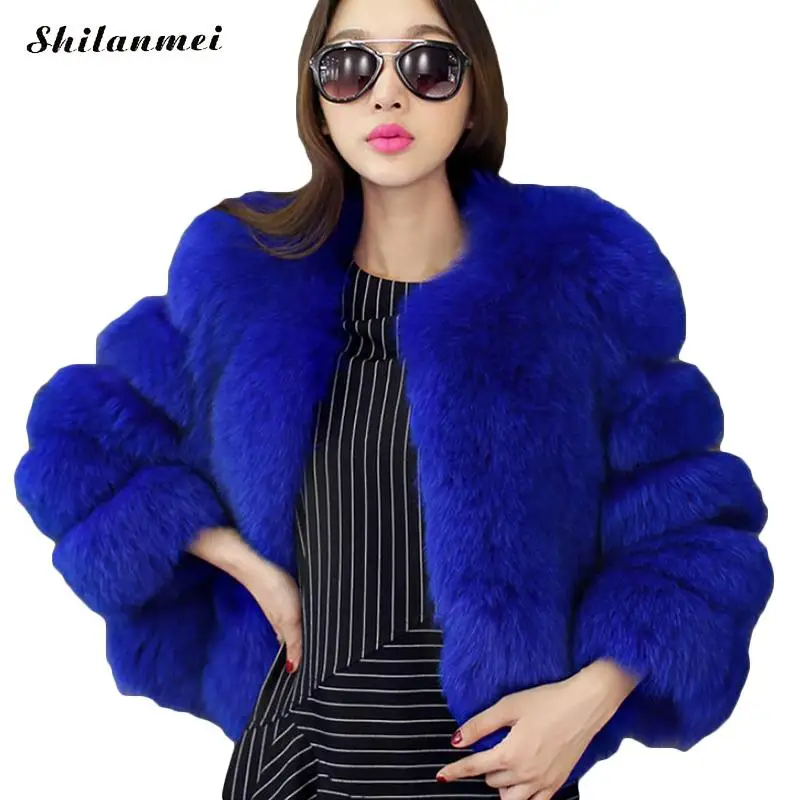 Colored Fur Coats White Blue Faux Fur Coat Women Winter Jacket Black ...