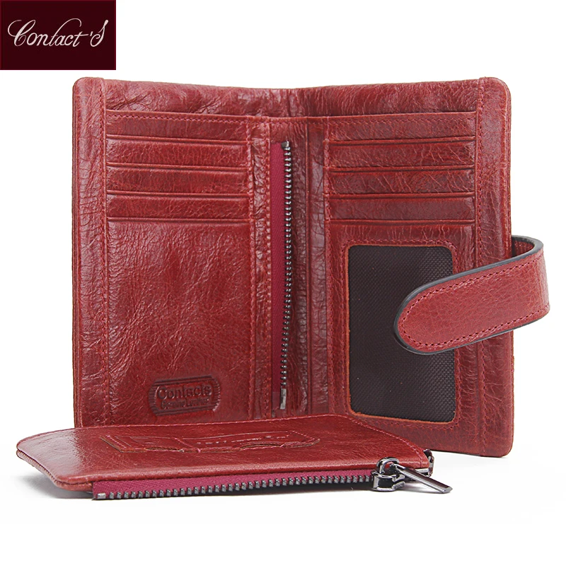 

CONTACT'S NEW High Quality Red Leather Genuine Wallets Women Purse Card Holder Brand Hasp & Zipper Women's Wallet Dollar Price