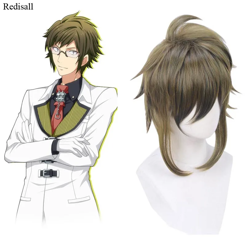 

Halloween IDOLiSH7 Cosplay Wig Nikaidou Yamato Short Synthetic Hair Dark Green Wig Facial Hair for Adult Cosplay