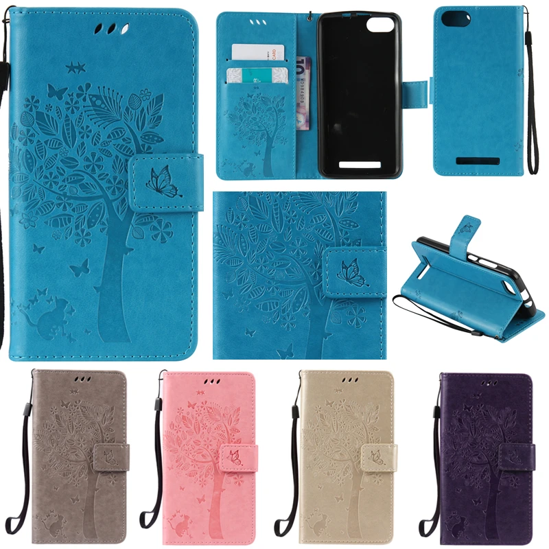 

Wiko Lenny2 Lenny3 Cute Cartoon Cat and Tree Wallet Flip Fundas Case sFor Wiko Lenny 2 / Lenny 3 / Pulp / Pulp Fab 4G Back Cover