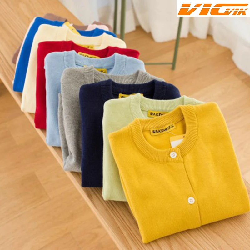 

1-8Yrs Kids Cardigan Coat Autumn Boy Sweaters Candy-Colored Cotton Girls Cardigan Baby Boys Girls Single-Breasted Jacket Outfit
