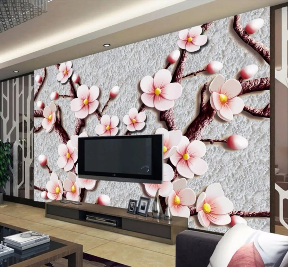 

beibehang Custom Wallpaper HD Relief 3D Plum Blossom TV Background Wall Living Room Bedroom Mural 3d wallpaper papel de parede