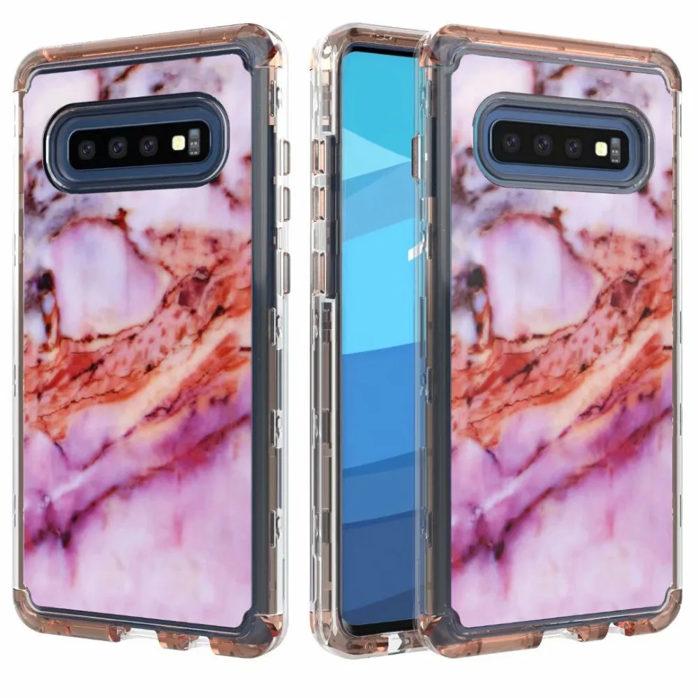 

Marble Design Hybrid Impact Defender Shockproof Drop Protection PC Back Case+Transparent TPU side For Samsung Galaxy S10 Plus