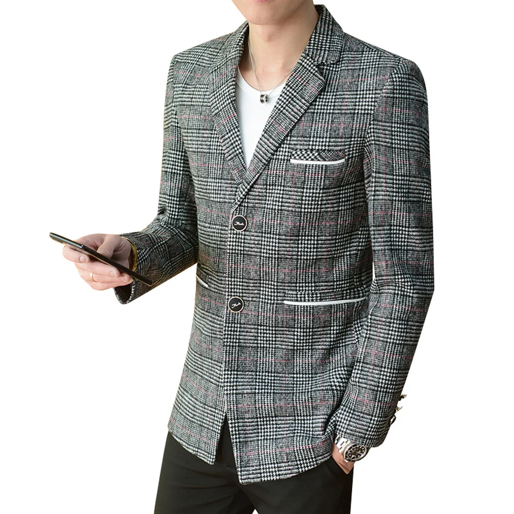 2018 Autumn new arrival Men's Business casual suit jacket long sleeved jacket fashion plaid