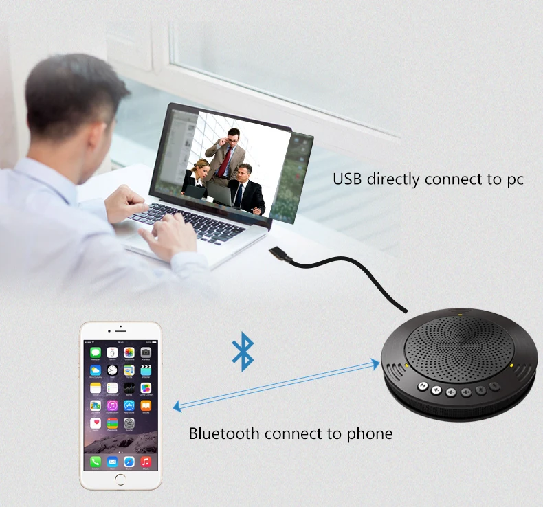Apto para Android A100b sem Fio Tenveo Bluetooth Speakerphone Profissional Unificado Comunicaton ou Ios Sistema 6 Sistema de conferência