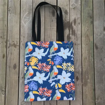 

YILE Eco Casual Shopping Tote Cotton Linen Shoulder Bag Print Vintage Navy Blue Flower New L514