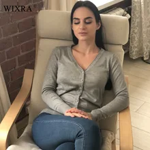 Wixra, теплые и очаровательные, 23 Цвета, Осенние Новые свитера, женский кардиган, вязаный свитер, пальто, длинный рукав, Женский v-образный вырез, женские топы
