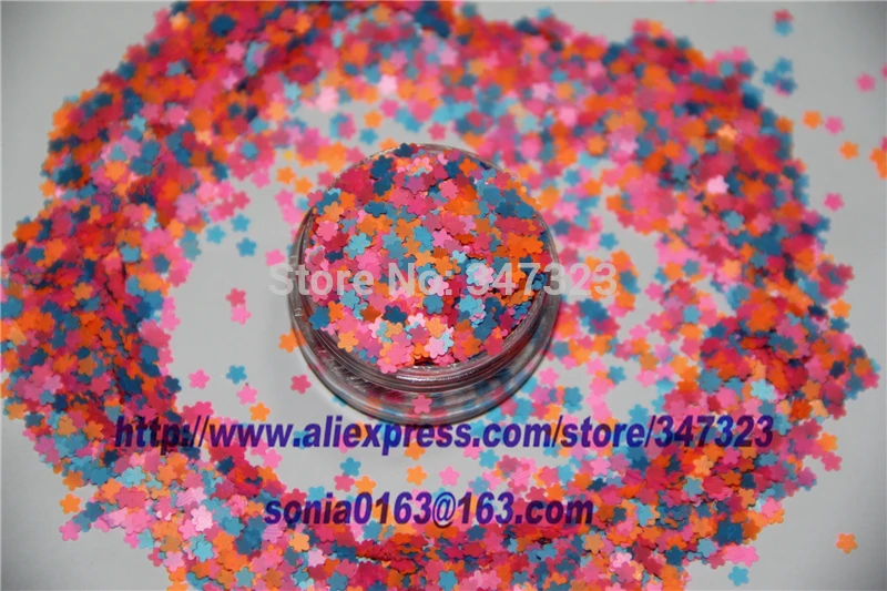 

LN302-72 B Mix 3 MM Neon Color Solvent Resistant Glitter FLOWER shape for Nail Polish Acrylic, DIY supplies1pack=50g
