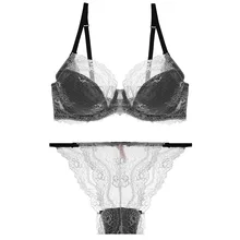 JIGERJOGER Сексуальная половина подкладки для чашек проводной кружевной комплект нижнего белья Прозрачная Тонкая сетка Марля Кружева Вышивка Топы Бюстгальтер Трусы Набор