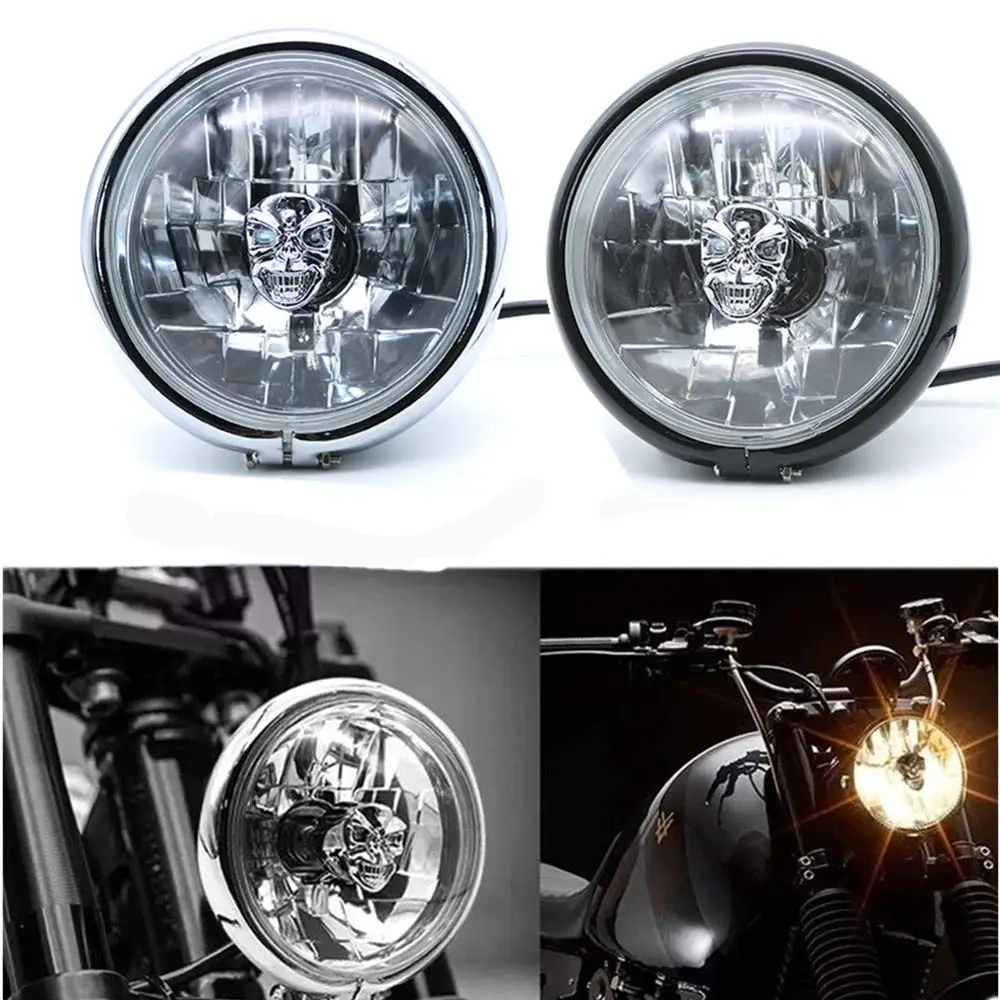 

Motorcycle Skull Front Head Light Headlight Head Lamp For Honda Suzuki Kawasaki Yamaha GN125 Cruiser Bobber Touring