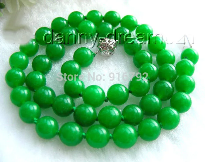 

Genuine 8mm round natural green jade beads necklace