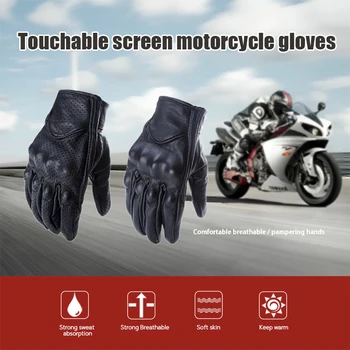 

Leather Retro Pursuit Motorcycle Gloves Full Finger Touch Screen Men Women Motocross Wearable Electric Bike Gloves Moto Glove