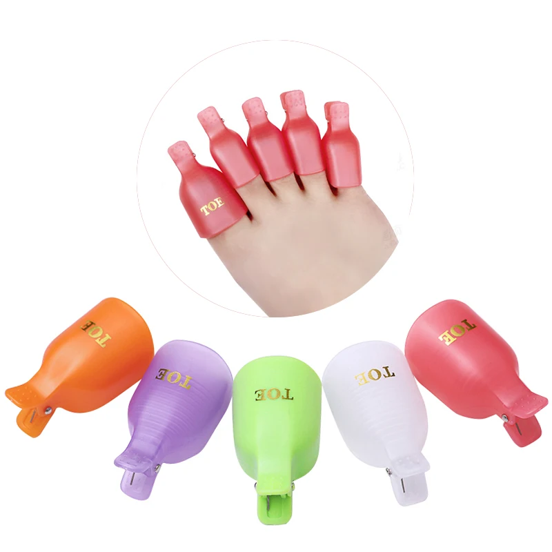 5Pcs Colorful Plastic Foot Toe Soak Off Cap Clip UV Gel Polish Remover
